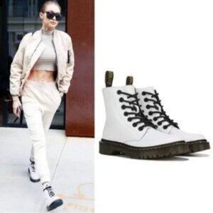 Dr Martens Women’s Luana Boots in White Leather Combat 6 Black Lug Sole